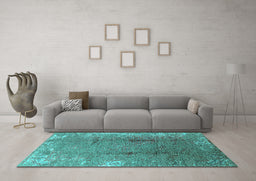 Machine Washable Oriental Turquoise Industrial Area Rugs in a Living Room,, wshurb1356turq