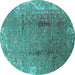 Round Oriental Turquoise Industrial Rug, urb1356turq