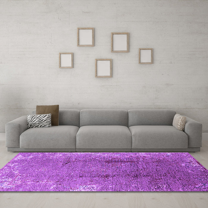 Machine Washable Oriental Purple Industrial Area Rugs in a Living Room, wshurb1356pur