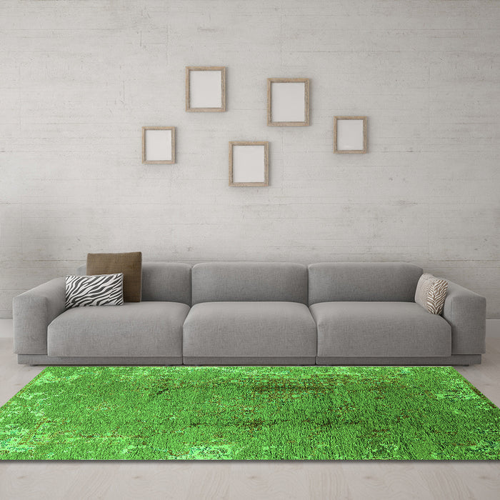 Machine Washable Oriental Green Industrial Area Rugs in a Living Room,, wshurb1356grn