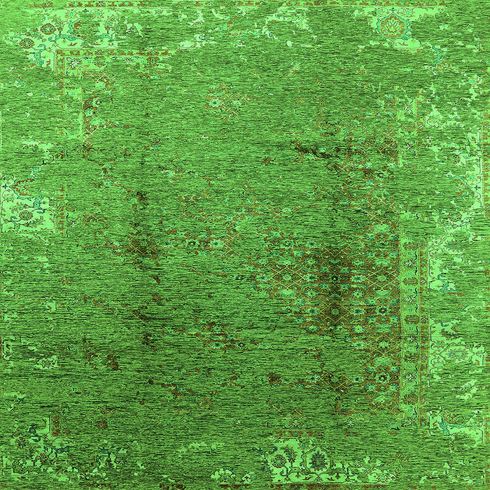 Square Machine Washable Oriental Green Industrial Area Rugs, wshurb1356grn