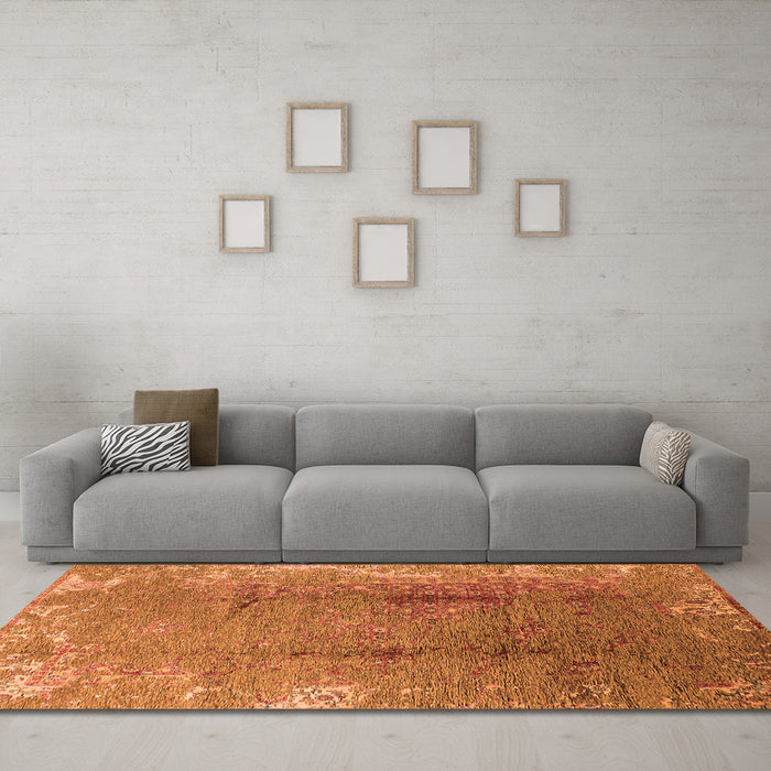Machine Washable Oriental Orange Industrial Area Rugs in a Living Room, wshurb1356org
