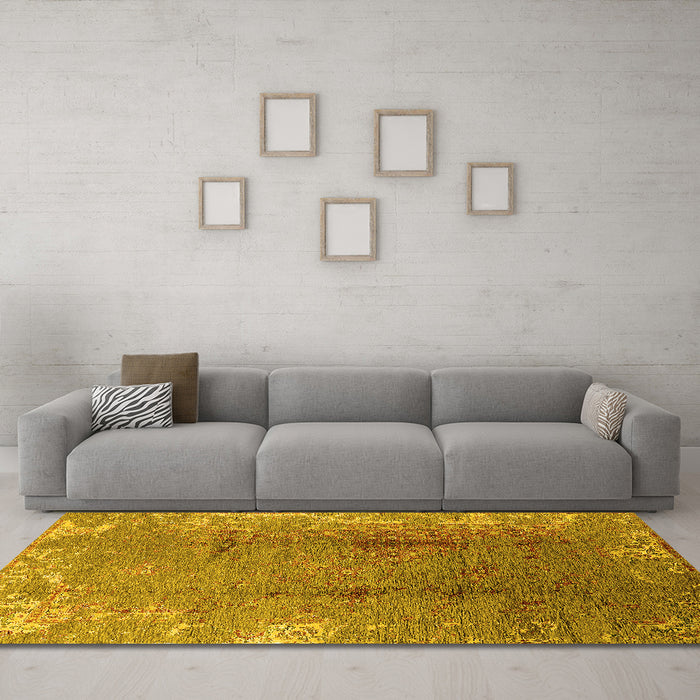 Machine Washable Oriental Yellow Industrial Rug in a Living Room, wshurb1356yw