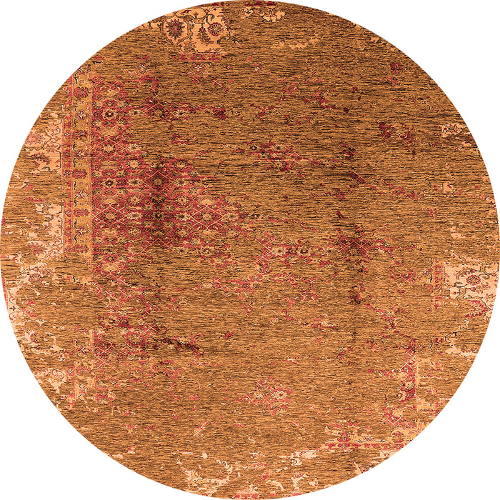 Round Machine Washable Oriental Orange Industrial Area Rugs, wshurb1356org