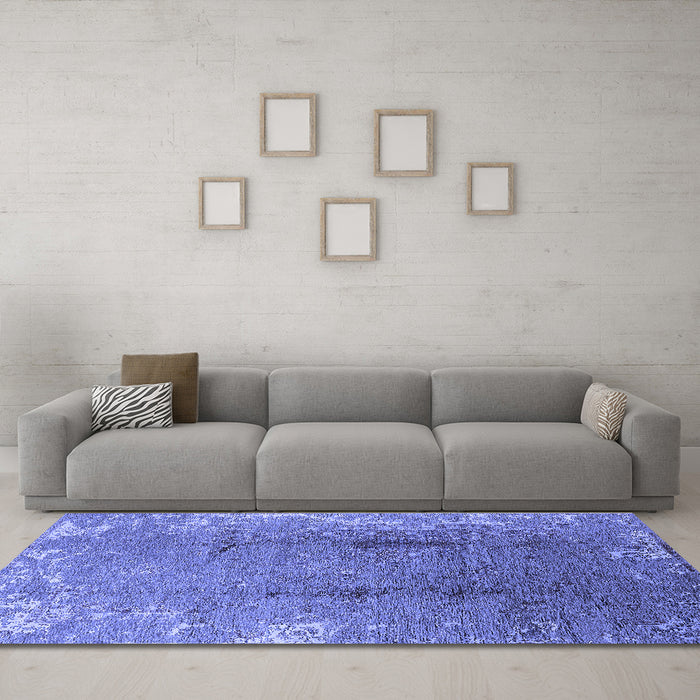 Machine Washable Oriental Blue Industrial Rug in a Living Room, wshurb1356blu