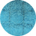 Round Machine Washable Oriental Light Blue Industrial Rug, wshurb1357lblu