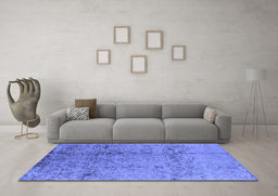 Machine Washable Oriental Blue Industrial Rug in a Living Room, wshurb1357blu