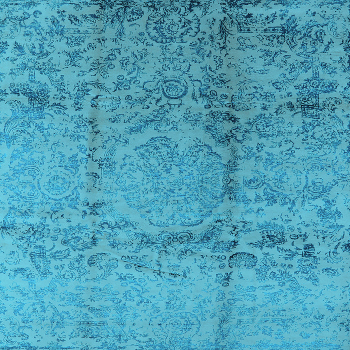 Square Machine Washable Oriental Light Blue Industrial Rug, wshurb1357lblu