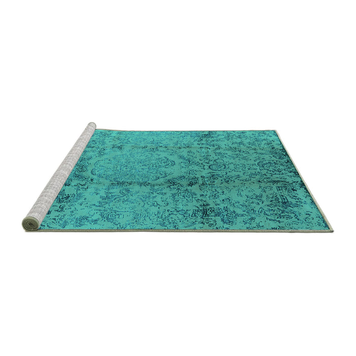 Sideview of Machine Washable Oriental Turquoise Industrial Area Rugs, wshurb1357turq