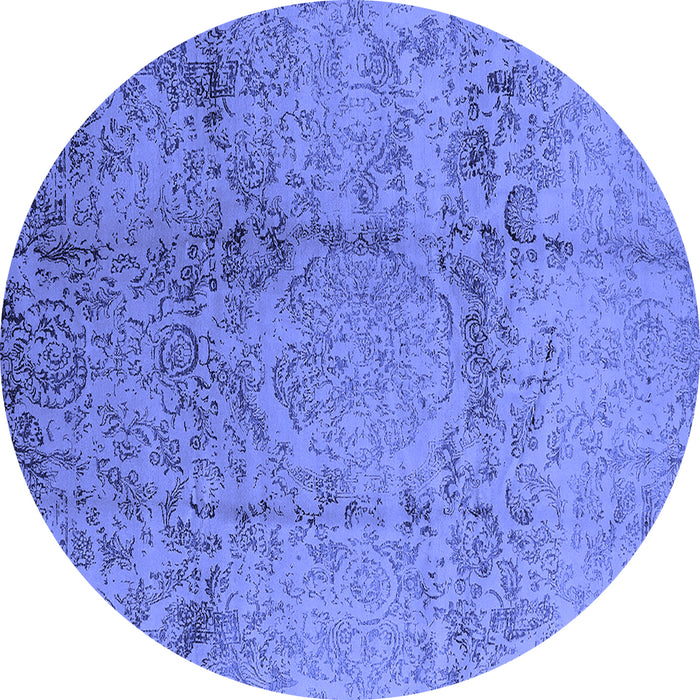 Round Oriental Blue Industrial Rug, urb1357blu