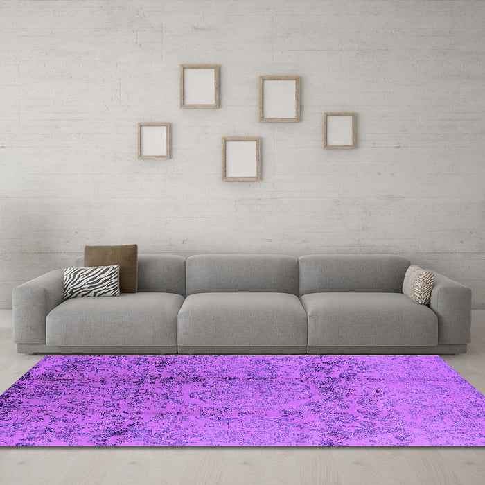 Machine Washable Oriental Purple Industrial Area Rugs in a Living Room, wshurb1357pur
