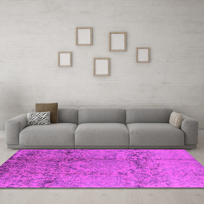 Machine Washable Oriental Pink Industrial Rug in a Living Room, wshurb1357pnk