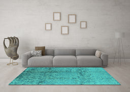 Machine Washable Oriental Turquoise Industrial Area Rugs in a Living Room,, wshurb1357turq