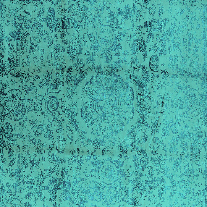 Square Machine Washable Oriental Turquoise Industrial Area Rugs, wshurb1357turq
