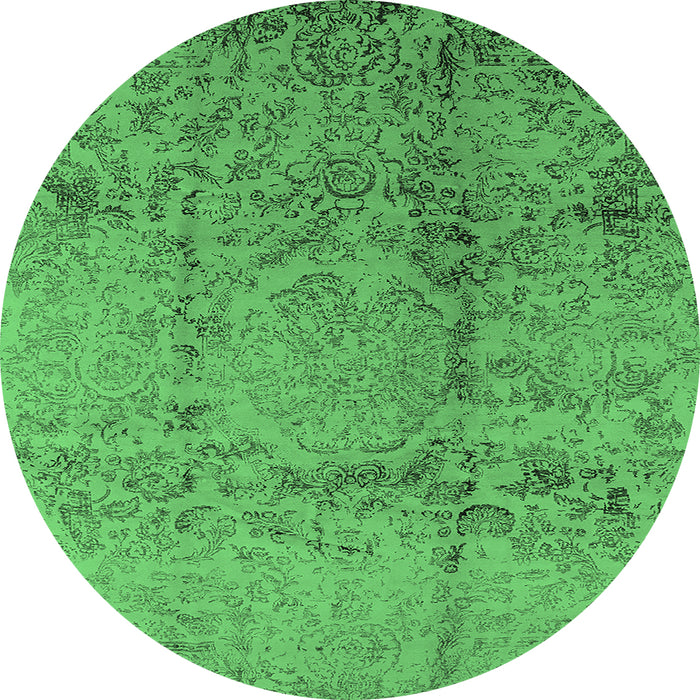 Round Machine Washable Oriental Emerald Green Industrial Area Rugs, wshurb1357emgrn