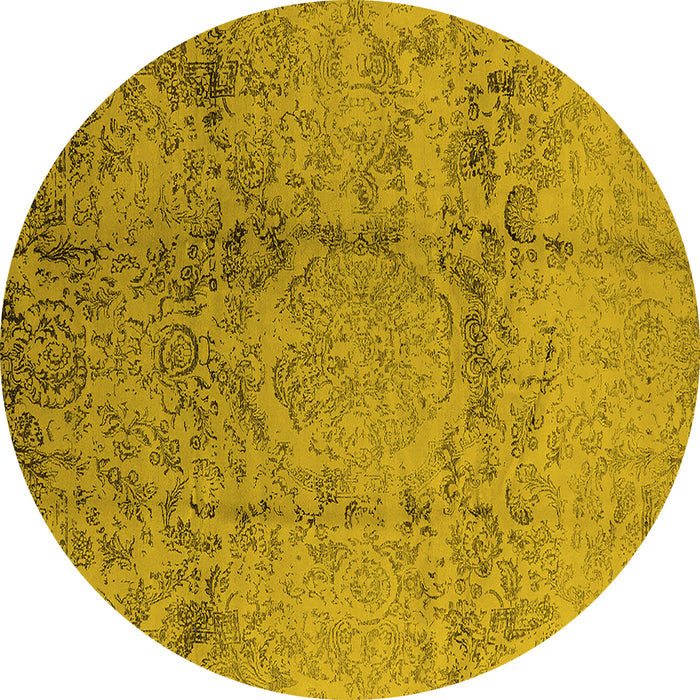 Round Machine Washable Oriental Yellow Industrial Rug, wshurb1357yw