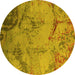 Round Oriental Yellow Industrial Rug, urb1358yw