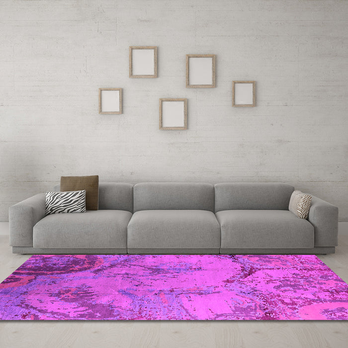 Machine Washable Oriental Pink Industrial Rug in a Living Room, wshurb1358pnk