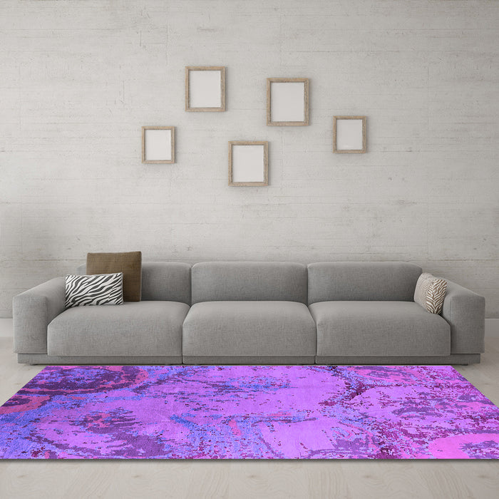 Machine Washable Oriental Purple Industrial Area Rugs in a Living Room, wshurb1358pur