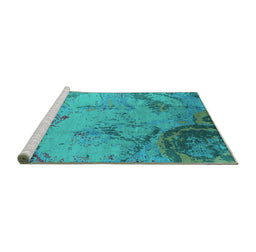 Sideview of Machine Washable Oriental Turquoise Industrial Area Rugs, wshurb1358turq