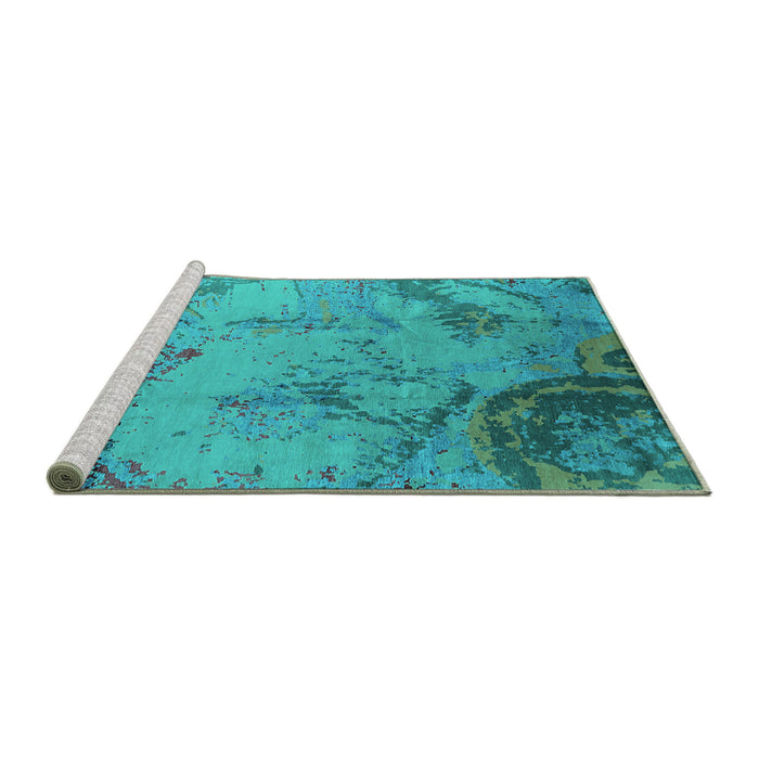 Sideview of Machine Washable Oriental Turquoise Industrial Area Rugs, wshurb1358turq