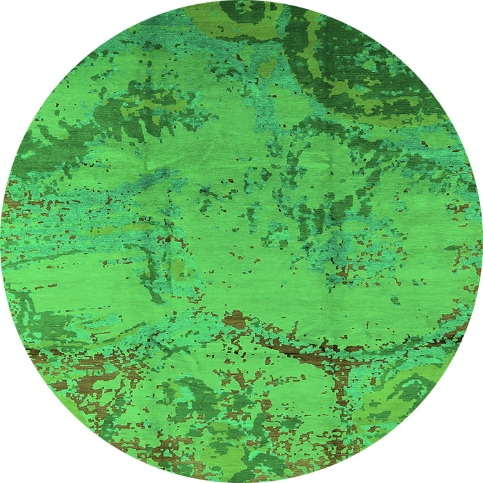 Round Machine Washable Oriental Green Industrial Area Rugs, wshurb1358grn