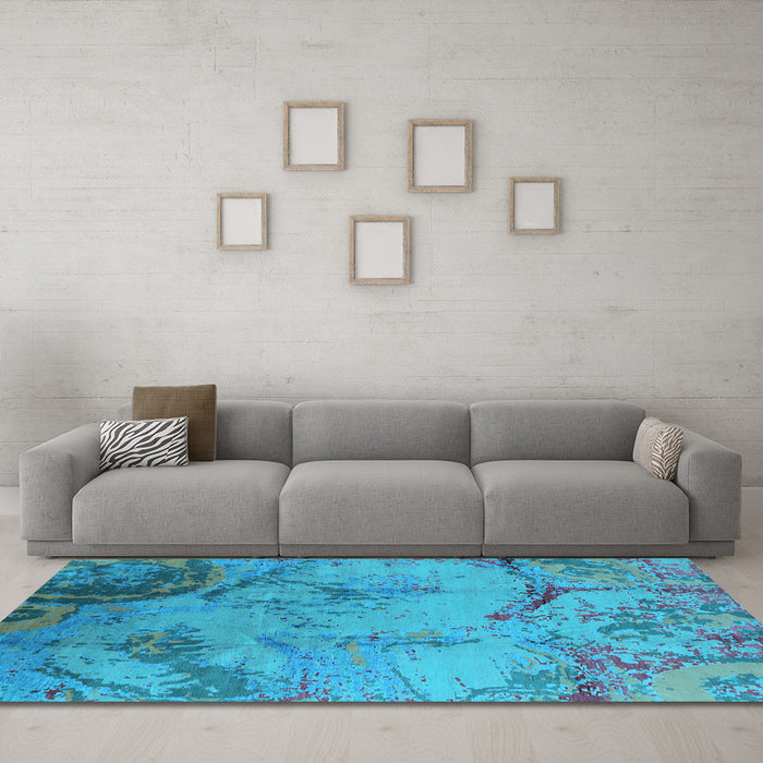 Machine Washable Oriental Light Blue Industrial Rug in a Living Room, wshurb1358lblu