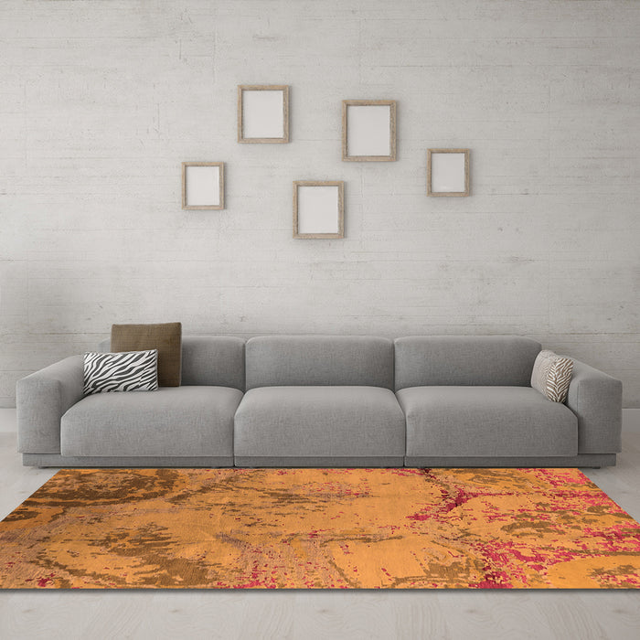 Machine Washable Oriental Orange Industrial Area Rugs in a Living Room, wshurb1358org