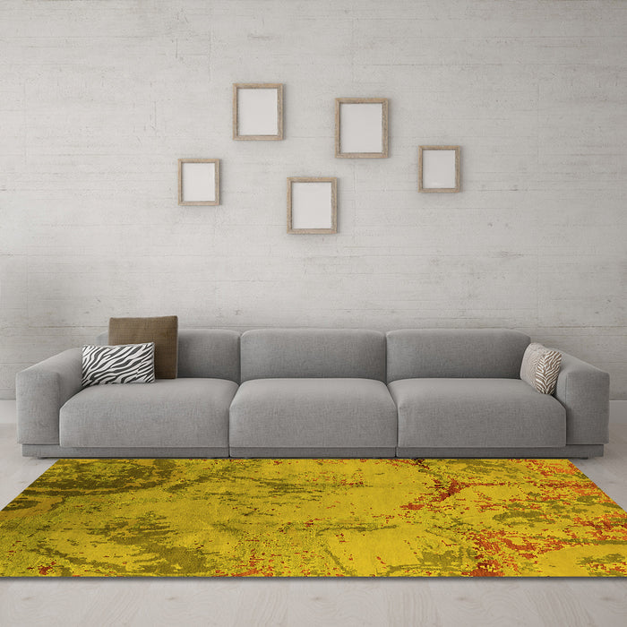 Machine Washable Oriental Yellow Industrial Rug in a Living Room, wshurb1358yw