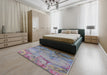 Mid-Century Modern Purple Oriental Rug in a Bedroom, urb1358