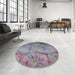 Round Mid-Century Modern Purple Oriental Rug in a Office, urb1358