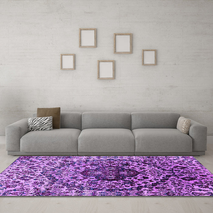 Machine Washable Oriental Purple Industrial Area Rugs in a Living Room, wshurb1359pur