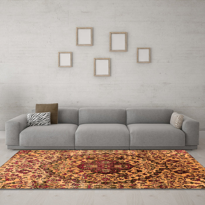 Machine Washable Oriental Orange Industrial Area Rugs in a Living Room, wshurb1359org
