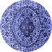 Round Machine Washable Oriental Blue Industrial Rug, wshurb1359blu