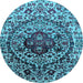 Round Machine Washable Oriental Light Blue Industrial Rug, wshurb1359lblu