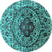 Round Machine Washable Oriental Turquoise Industrial Area Rugs, wshurb1359turq