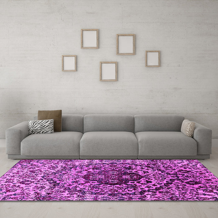 Machine Washable Oriental Pink Industrial Rug in a Living Room, wshurb1359pnk