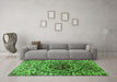 Machine Washable Oriental Green Industrial Area Rugs in a Living Room,, wshurb1359grn