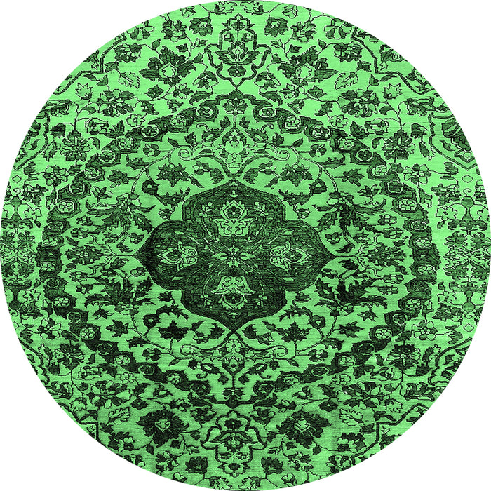 Round Oriental Emerald Green Industrial Rug, urb1359emgrn