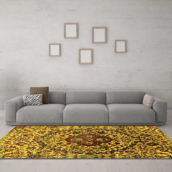 Machine Washable Oriental Yellow Industrial Rug in a Living Room, wshurb1359yw