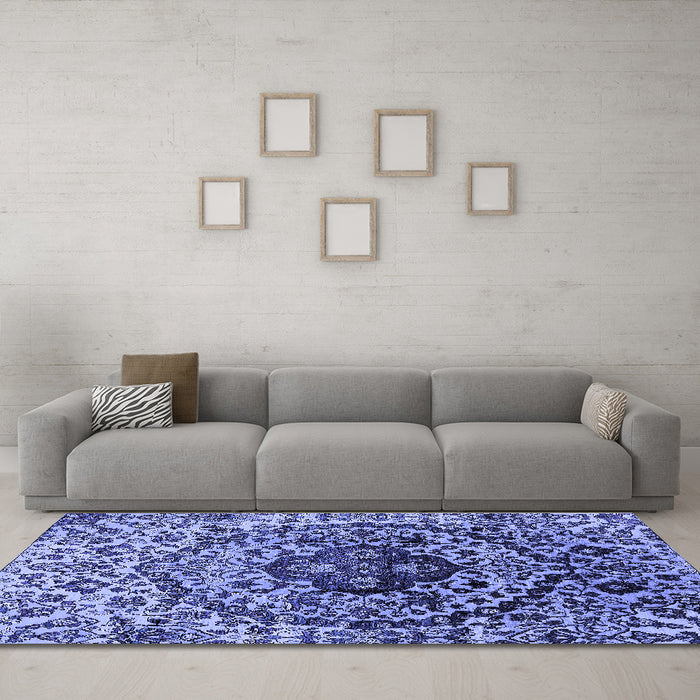 Machine Washable Oriental Blue Industrial Rug in a Living Room, wshurb1359blu