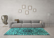 Machine Washable Oriental Turquoise Industrial Area Rugs in a Living Room,, wshurb1359turq