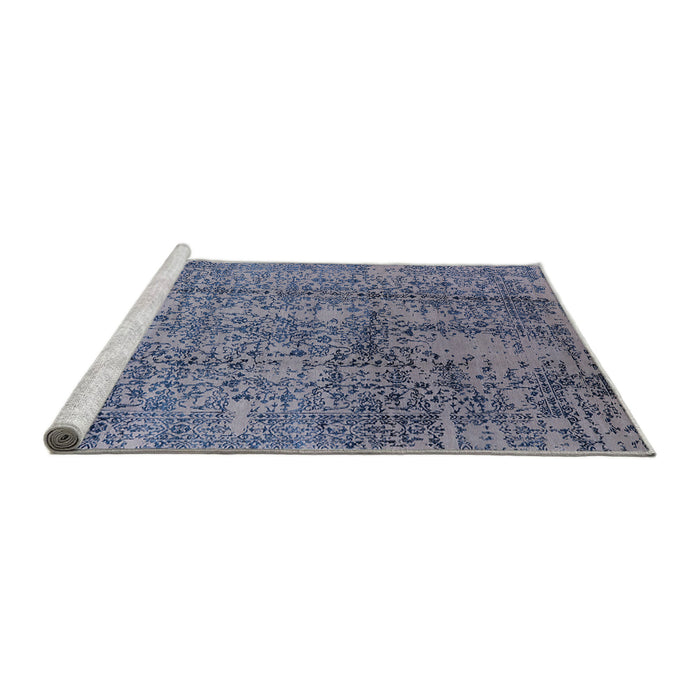 Sideview of Machine Washable Industrial Modern Azure Blue Rug, wshurb1360