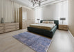 Mid-Century Modern Azure Blue Oriental Rug in a Bedroom, urb1360