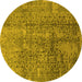 Round Oriental Yellow Industrial Rug, urb1360yw