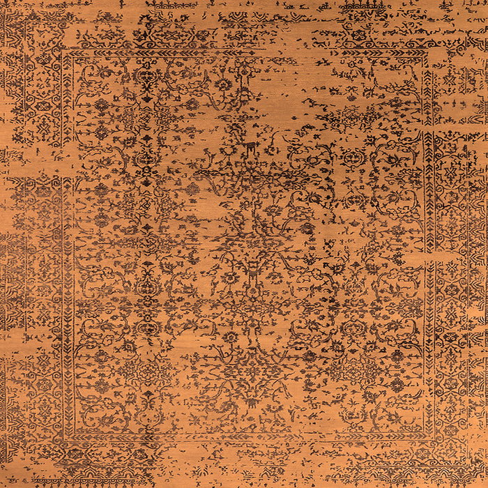 Square Machine Washable Oriental Orange Industrial Area Rugs, wshurb1360org