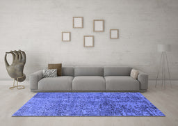 Machine Washable Oriental Blue Industrial Rug in a Living Room, wshurb1360blu
