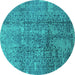 Round Oriental Turquoise Industrial Rug, urb1360turq