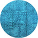 Round Machine Washable Oriental Light Blue Industrial Rug, wshurb1360lblu