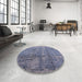 Round Mid-Century Modern Azure Blue Oriental Rug in a Office, urb1360